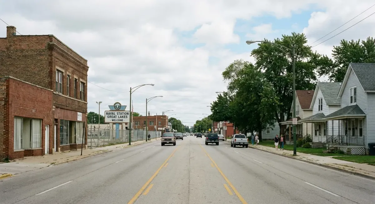 Residential street in North Chicago, Illinois near Sheridan Road